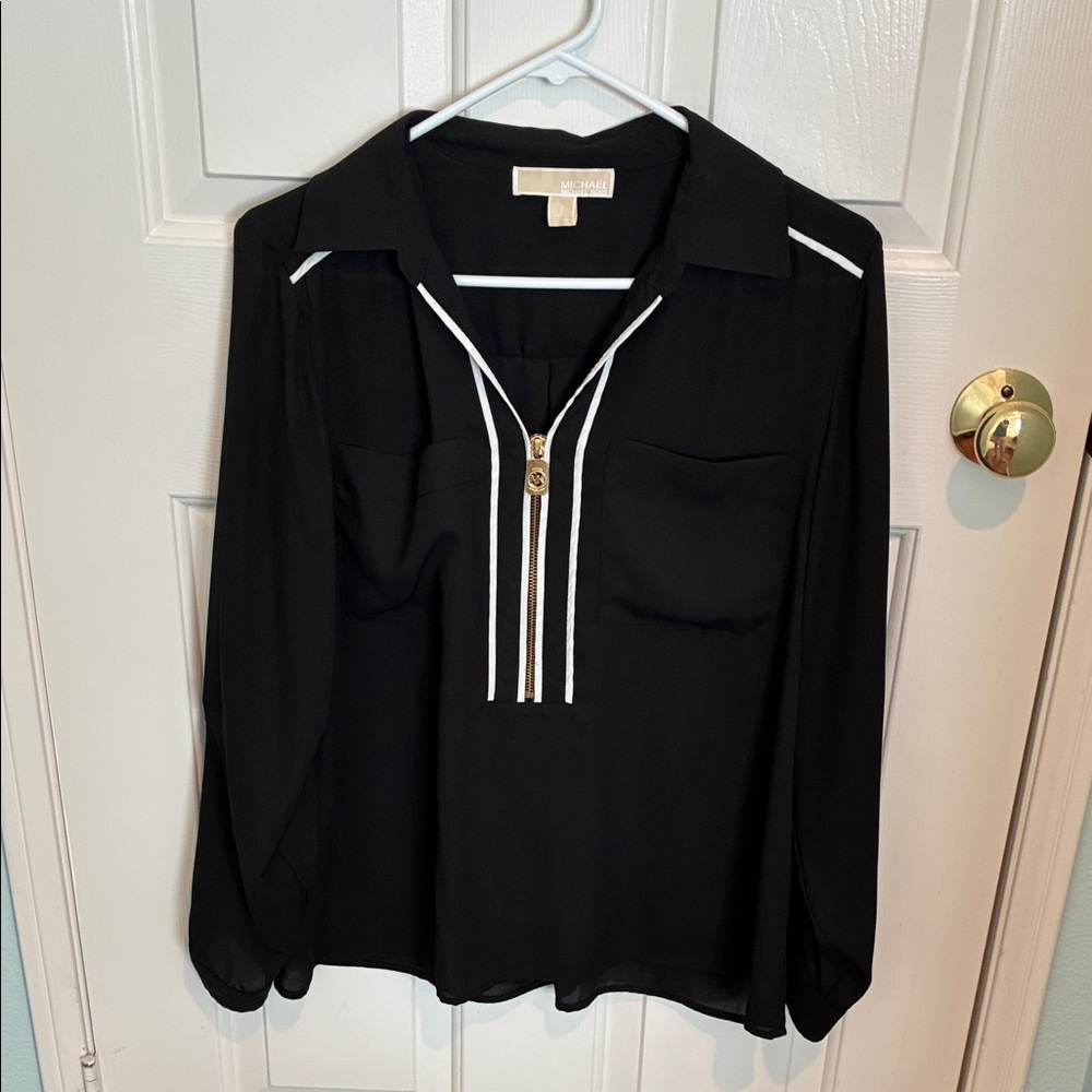 Michael Kors Black Blouse with White Trim